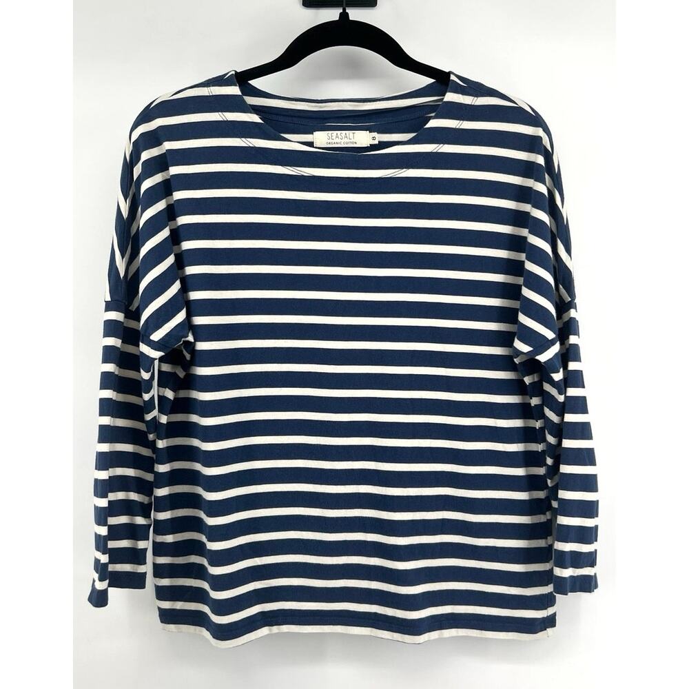 Seasalt Women's Organic Cotton Striped Shirt Size 8 Blue White Nautical Coastal
